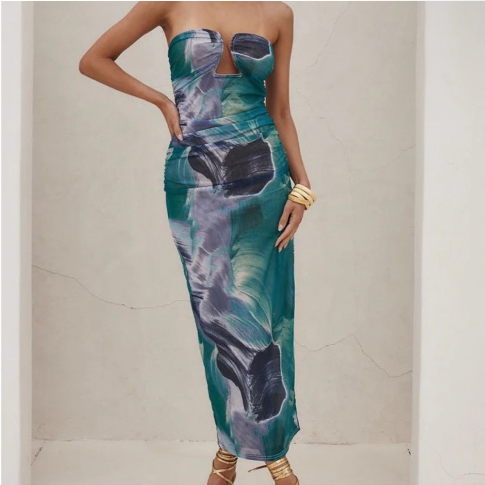 12th Tribe Strapless Teal and Navy Dress